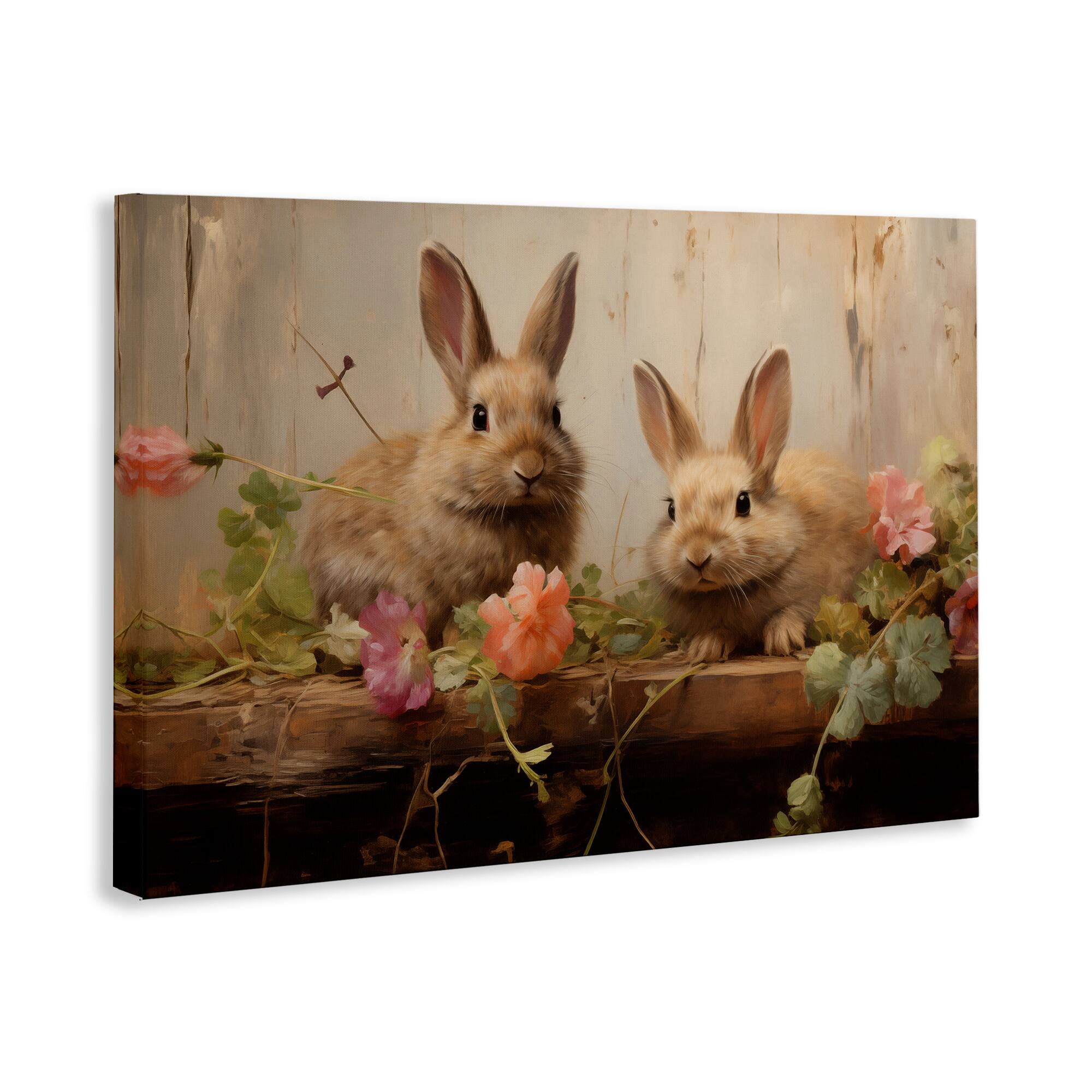 Stupell Industries Easter Bunnies with Garden Blooms Canvas Wall Art